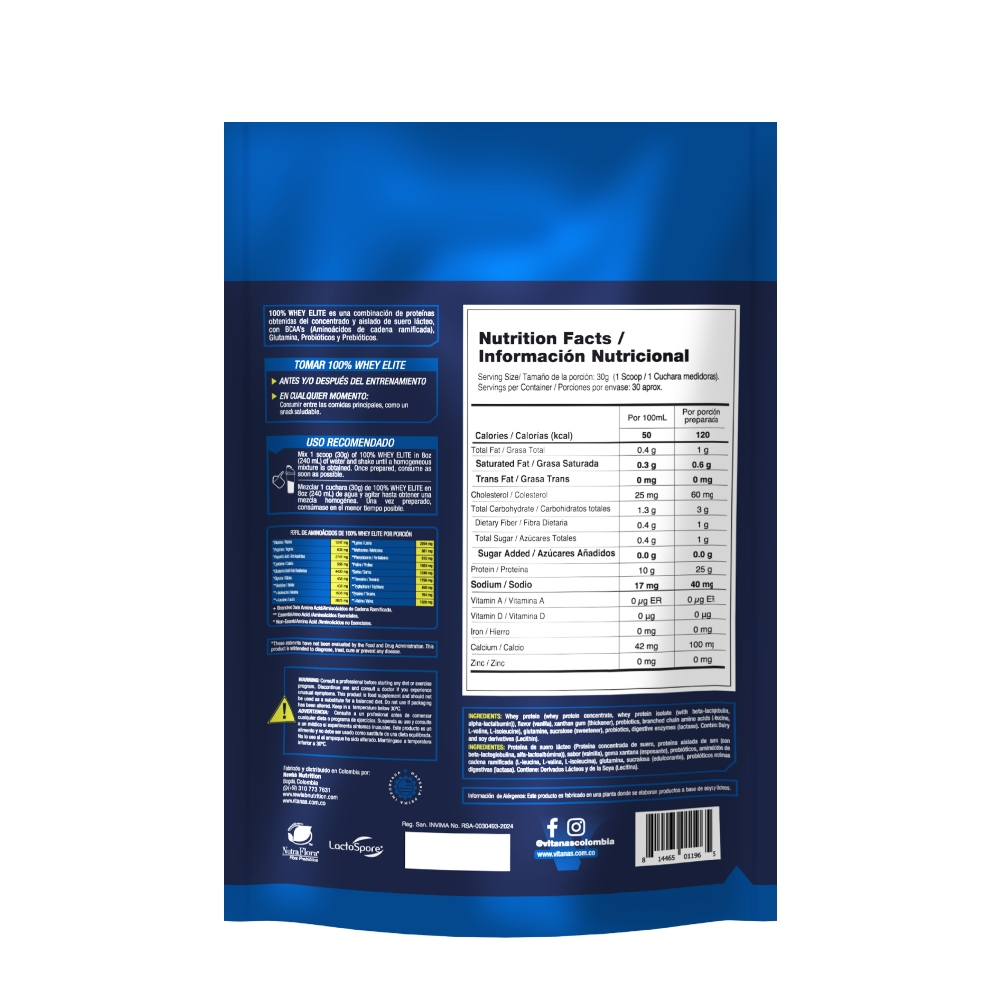 100% Whey Elite 2LB – Vainilla